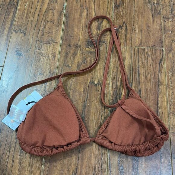 NWT Shade & Shore Small (4-6) Removable Pads Brown Bikini Triangle Ribbed Top - Picture 5 of 7